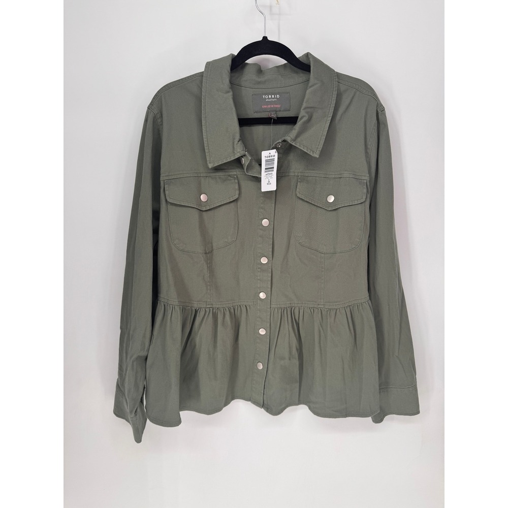 Torrid Jacket Women 2X Green NWT Peplum Twill Agave Cotton Spandex 44976525
